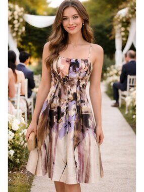 Hoss Intropia silk/cotton "watercolor" fit-n-flare dress